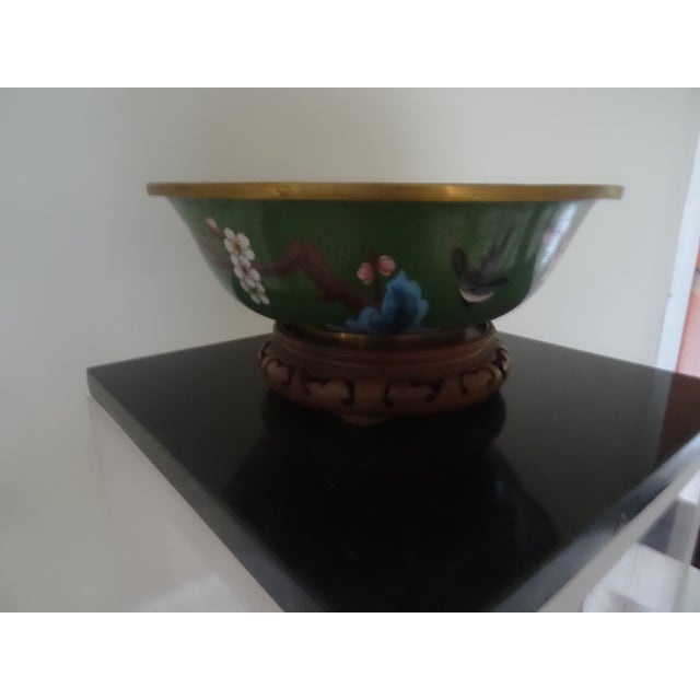 A vintage Cloisonne bowl and a stand of exceptional quality.