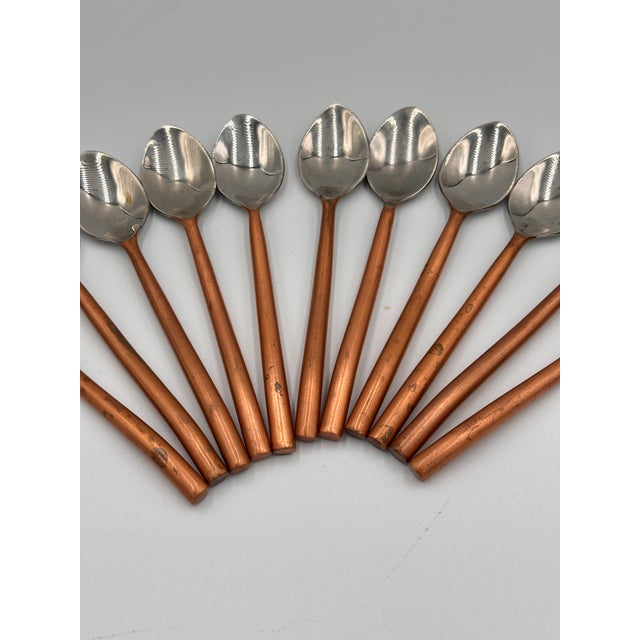 1960s Vintage Coffee Dessert Espresso Demitasse Hand Crafted Copper Handle Spoon Set For Sale - Image 5 of 5