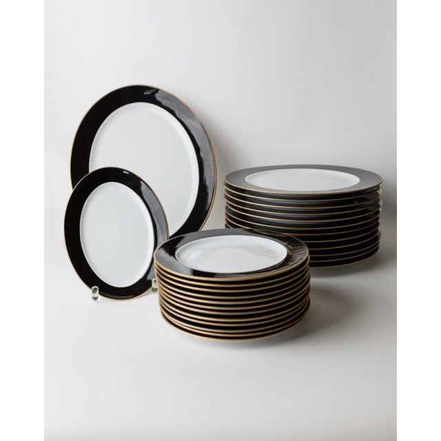 Black Vintage Black and White Porcelain Dinnerware Set with Gold Rim from Eschenbach Bavaria, Germany, Set of 26 For Sale - Image 8 of 17
