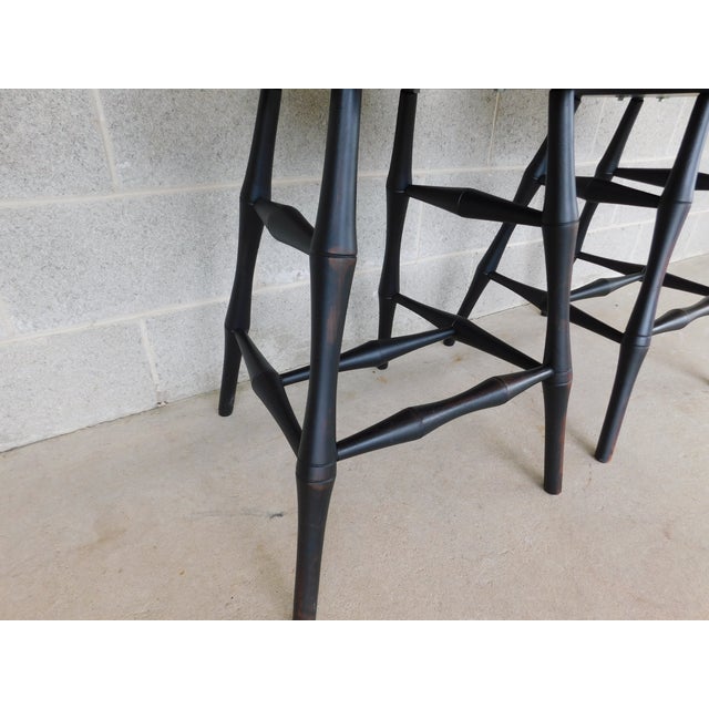 Black Custom Black Distressed Hoop Back Windsor Style Counter Height Stools - A Pair For Sale - Image 8 of 17