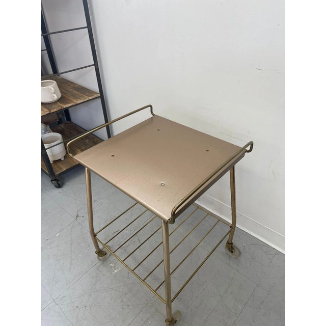 Mid-Century Modern 1970s Vintage Gold Colored Cart on Wheels For Sale - Image 3 of 8