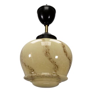 Art Deco Ivory and Brown Marbled Glass Pendant Light, Germany, 1930s For Sale