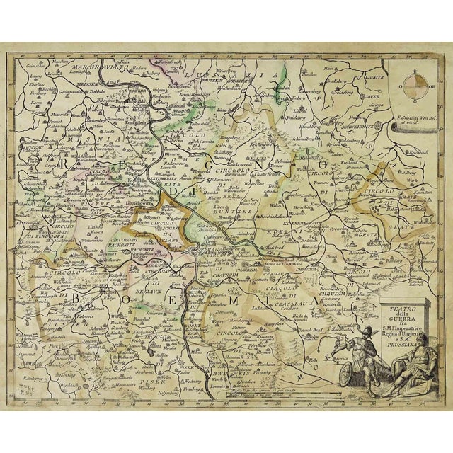Map of the War between Hungary and Prussia Etching, 19th Century For Sale