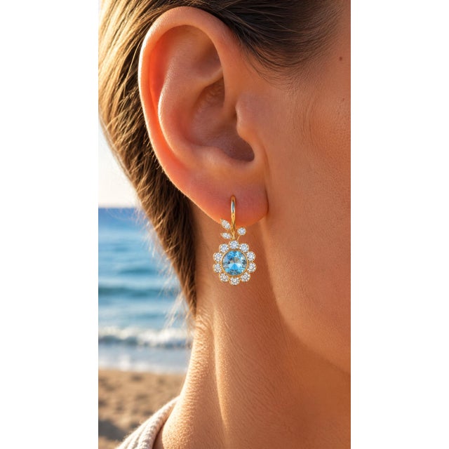 Not Yet Made - Made To Order Art Nouveau Topaz Flower and Leaf Drop Earrings, Silver, Gold, Pair For Sale - Image 5 of 6