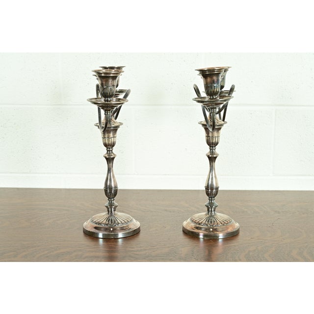 Tiffany & Co. Style Antique Victorian Silverplate Three-Light Candelabras, Pair For Sale In South Bend - Image 6 of 9