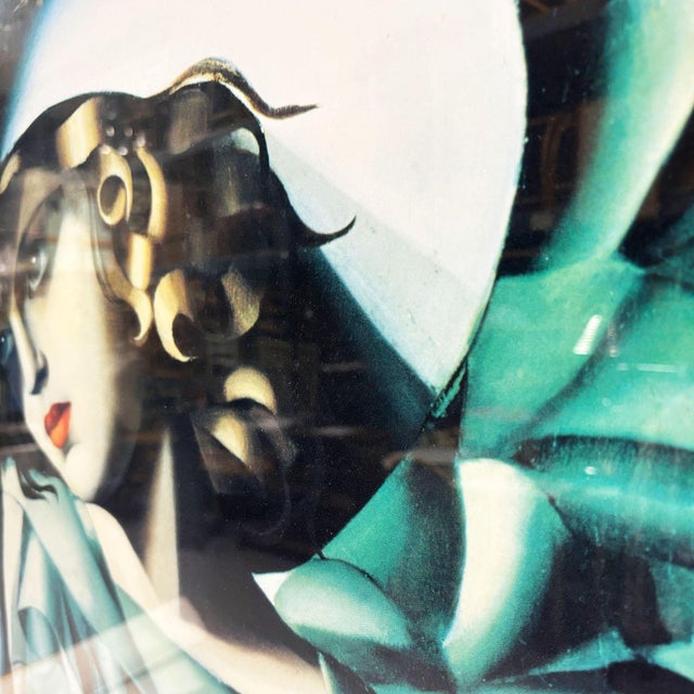 Art Deco 1980 Young Woman in Green Art Deco Lthograph Print by Tamara De Lempicka Framed For Sale - Image 3 of 6