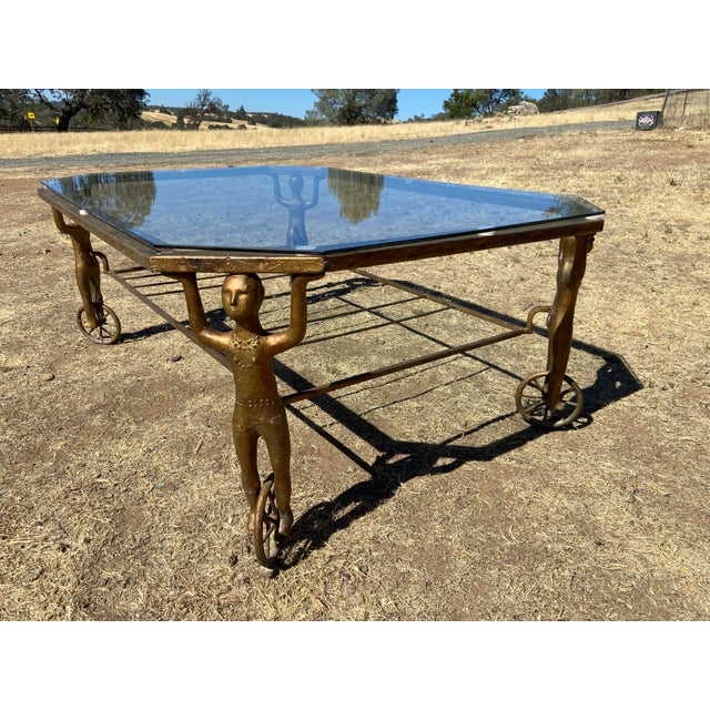 Mid-Century Modern 1950s Androgynous Figural Cast Iron Gueridon Coffee Table After Alberto Giacometti For Sale - Image 3 of 12