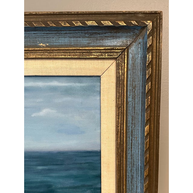 Blue Vintage Large Mid-Century Original Oil Painting California Plein Air Seascape For Sale - Image 8 of 10