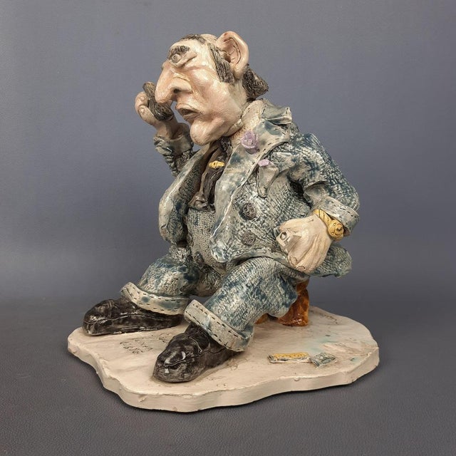 Black Vintage Scalfaro Ceramic Humorous Political Figure by Maiorana Giuseppe, 1960s For Sale - Image 8 of 18