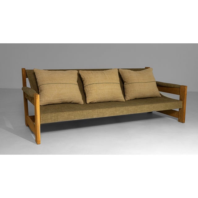1960s 1960s Danish Mid-Century Oak Frame Sling Sofa With Upholstered Cushions For Sale - Image 5 of 18