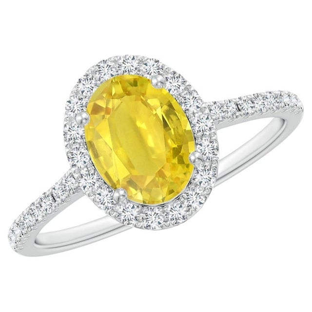 2.2 Ct Oval Cut Natural Yellow Sapphire &amp; 1 Ct Natural Diamond Halo Engagement Ring Size 7 in 14 K white Gold...
