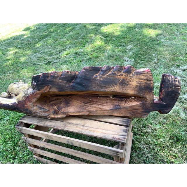 Vintage XLarge Gold Gilt Hand Carved Reclining Buddha Statue For Sale - Image 6 of 11