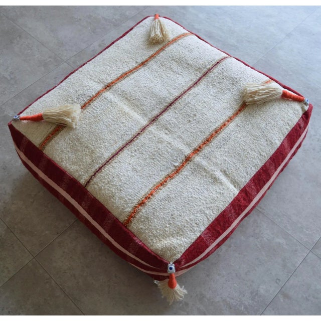 Boho Chic Turkish Hand Woven Floor Pouf Cover For Sale - Image 3 of 8