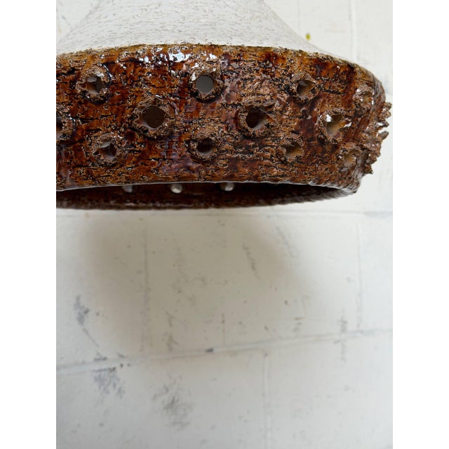 1970s Mid-Century Modern Ceramic Pendant Light Fixture Textured Studio Pottery Ceiling Lamp For Sale In Los Angeles - Image 6 of 11