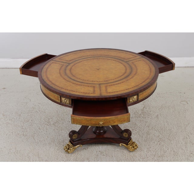 Maitland - Smith Maitland Smith Round Mahogany Leather Top Center Table For Sale - Image 4 of 17