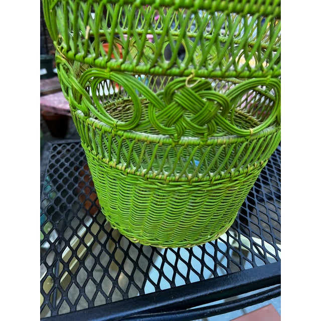 Boho Chic Boho Vintage Lime Green Wicker Basket For Sale - Image 3 of 9
