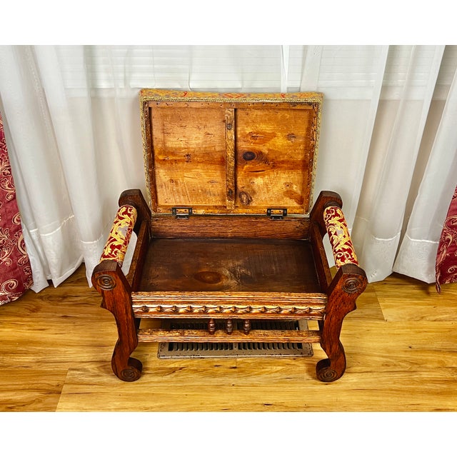 Wood Late 19th Century Victorian Carved Oak Upholstered Storage Bench by Clark, Hunsiker & Co. For Sale - Image 7 of 13