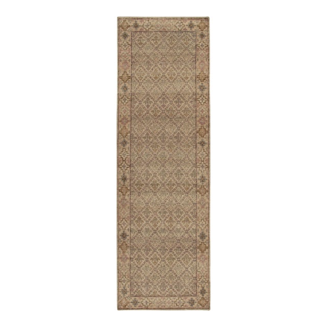 Rug & Kilim’s Distressed Style Runner in Beige-Brown & Gray Tribal Patterns For Sale