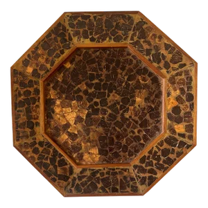 Vintage Brutalist Wood Mosaic Folk Art Charger Tray