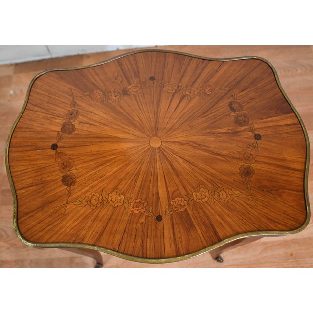 1920s Antique French Louis XV Walnut & Satinwood Inlay Nightstand Made in France For Sale - Image 12 of 14