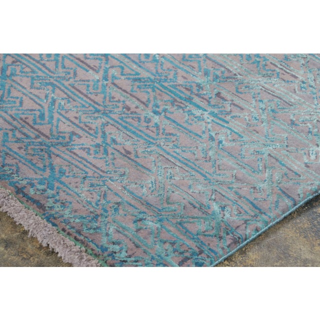 2020s Rug & Kilim’s Distressed Contemporary Rug With Greek Key Lattice in Blue Hues For Sale - Image 5 of 10