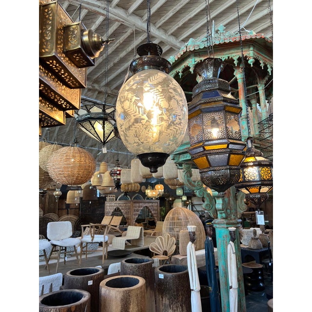 Metal Vintage Etched Egg Indian Pendant Light For Sale - Image 7 of 9