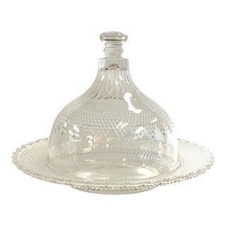 C1877 Campbell & Jones Victorian Beaded Pattern Glass Dome Cheese Server For Sale