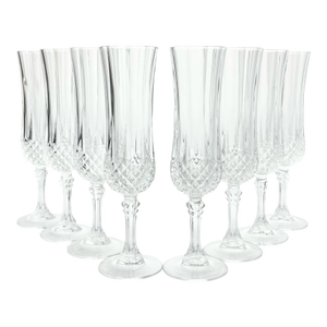 1990s Cristal D’Arques “Longchamp” Crystal Fluted Champagne Glasses - Set of 8