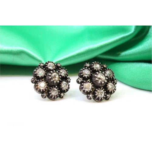 Gold Gold and Silver Earrings with Rose Cut Diamonds and Chips, Set of 2 For Sale - Image 8 of 8