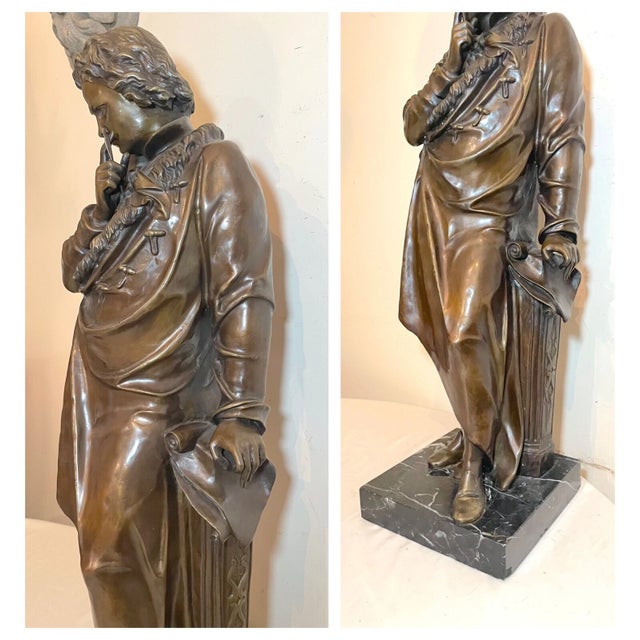 Huge Antique 1800's French Ludwig Beathoven Andre Trupheme Figural Bronze Statue For Sale - Image 11 of 12