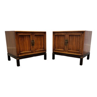 Mid Century Modern Walnut and Mahogany Henredon Nightstands a Pair For Sale