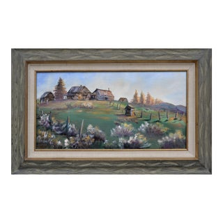 Mid 20th Century Hillside Farmhouse Landscape Oil Painting by Nevada Sperry For Sale