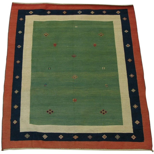 Late 18th Century 1970s Vintage Bordered Kilim Rug For Sale - Image 5 of 9
