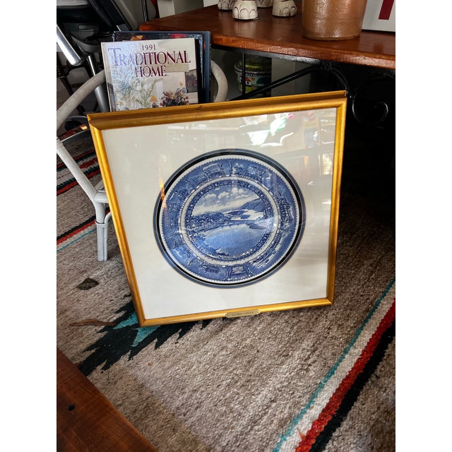 Mid-Century Modern Vintage Framed Blue and White Plate With Scene "Baltimore and Ohio R R" For Sale - Image 3 of 7
