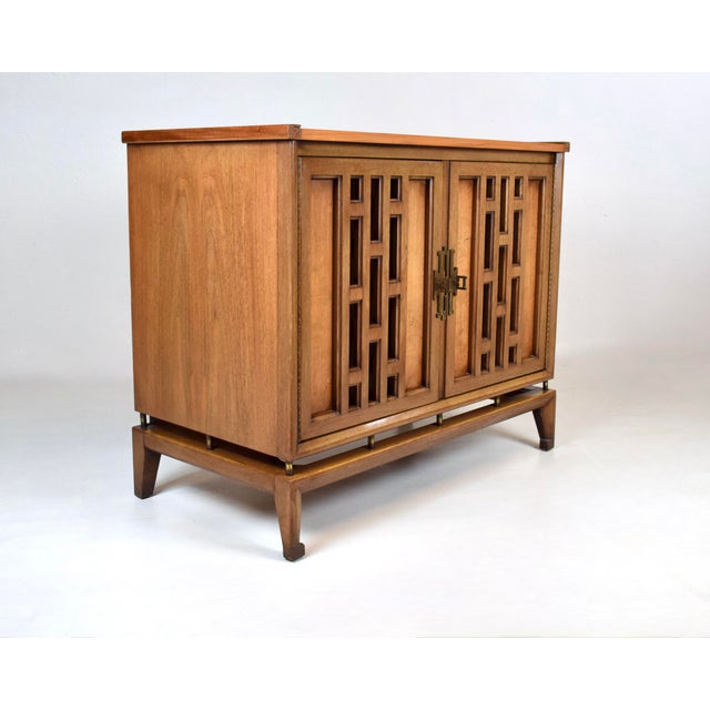 Wood 1960's Walnut Floating Commode Sideboard With Open Fretwork Doors For Sale - Image 7 of 11