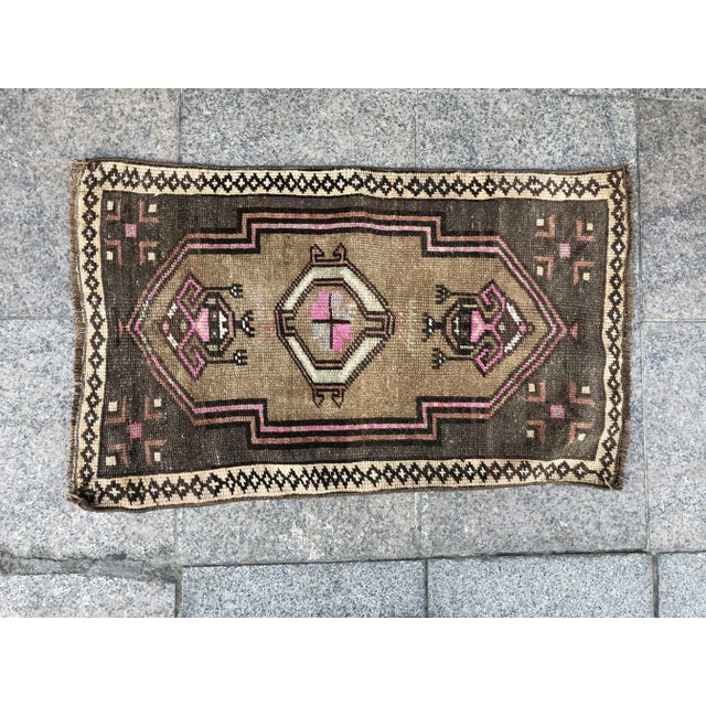 1960s Vintage Brown Rug- 1′10″ × 3′1″ For Sale - Image 6 of 6