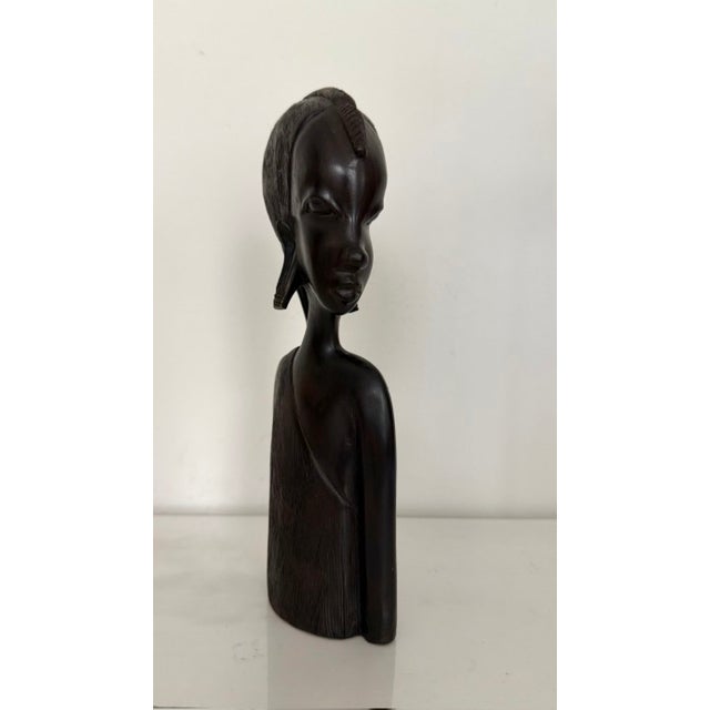 1980s Vintage African Hand Carved Heavy Ebony Wood Female Bust Sculpture For Sale - Image 5 of 8