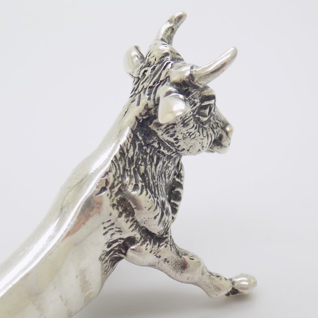 Vintage Italian Handmade Sterling Silver 925 Bull Shaped Spoon Rest, 1970s For Sale - Image 4 of 11