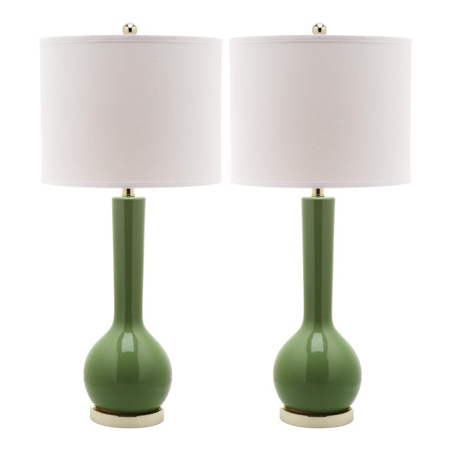 30.5 Inch H Long Neck Ceramic Table Lamp in Green - a Pair For Sale
