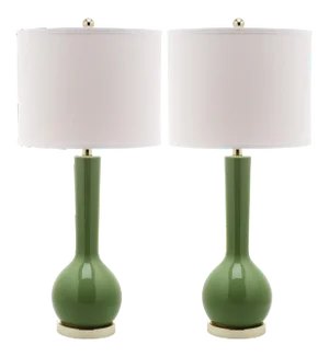 30.5 Inch H Long Neck Ceramic Table Lamp in Green - a Pair