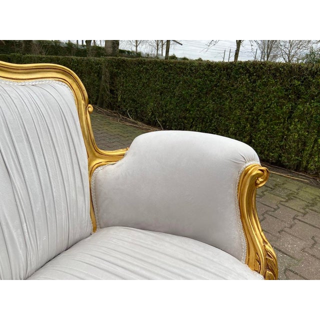 Late 20th C French Louis XVI Off-White Velvet Gilt Beech Settee 1pc For Sale - Image 13 of 15