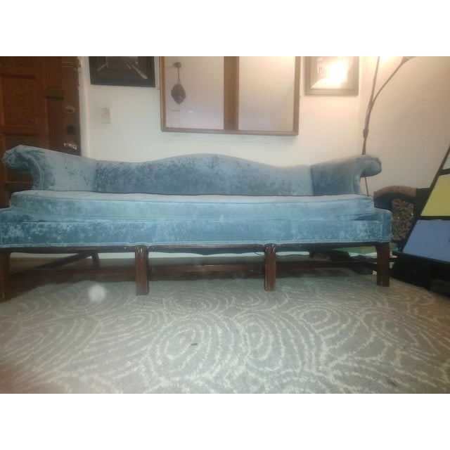 Vintage Down Filled Camelback Sofa - Velvet Silk Upholstery For Sale In Miami - Image 6 of 10