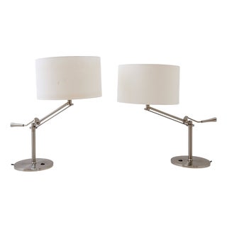 Brushed Steel Table Lamps with Adjustable Rake, Set of 2 For Sale