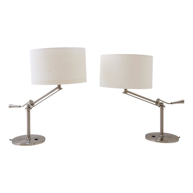 Brushed Steel Table Lamps with Adjustable Rake, Set of 2 For Sale