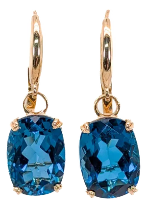 16ct Solitaire London Blue Topaz Earrings in Solid 14K Yellow Gold | OV 14x10mm