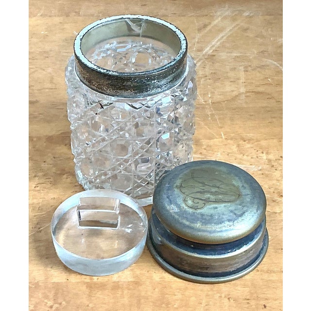 Antique Monogrammed Metal Topped Glass Vanity Jar For Sale - Image 17 of 18
