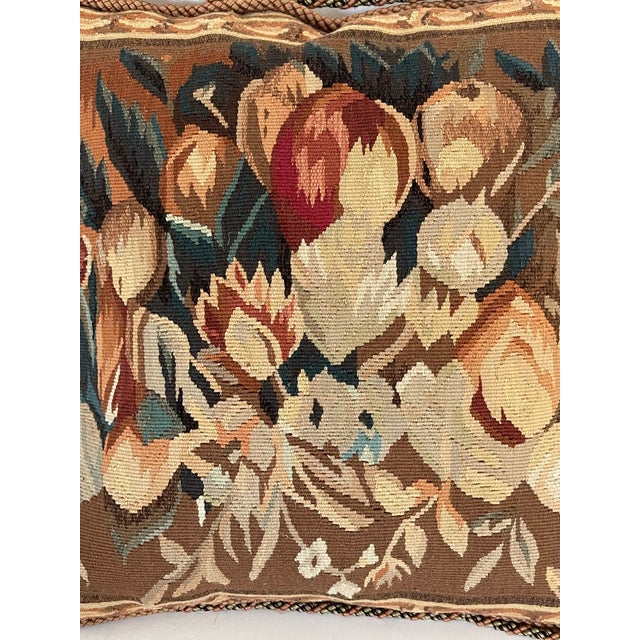 Textile Antique Belgian Wool Tapestry Pillow With Tassels Feather Down For Sale - Image 7 of 7