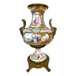19th C. Sevres Louis XVI Style Ormolu Mounted Blanc Background Vase For Sale