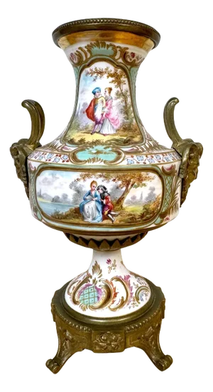 19th C. Sevres Louis XVI Style Ormolu Mounted Blanc Background Vase