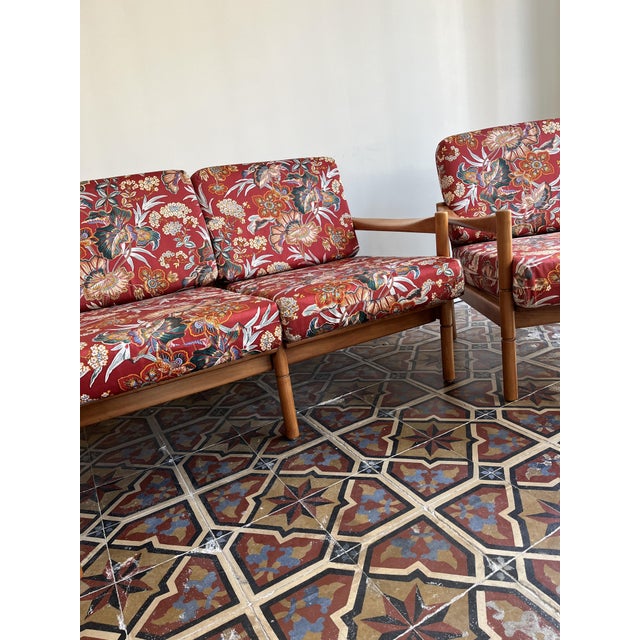Mid-Century Scandinavian Floral Sitting Area Set, 1960s, Set of 3 For Sale - Image 13 of 18